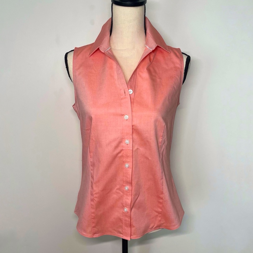 Ellen Tracy sleeveless button up with collar, pink, small